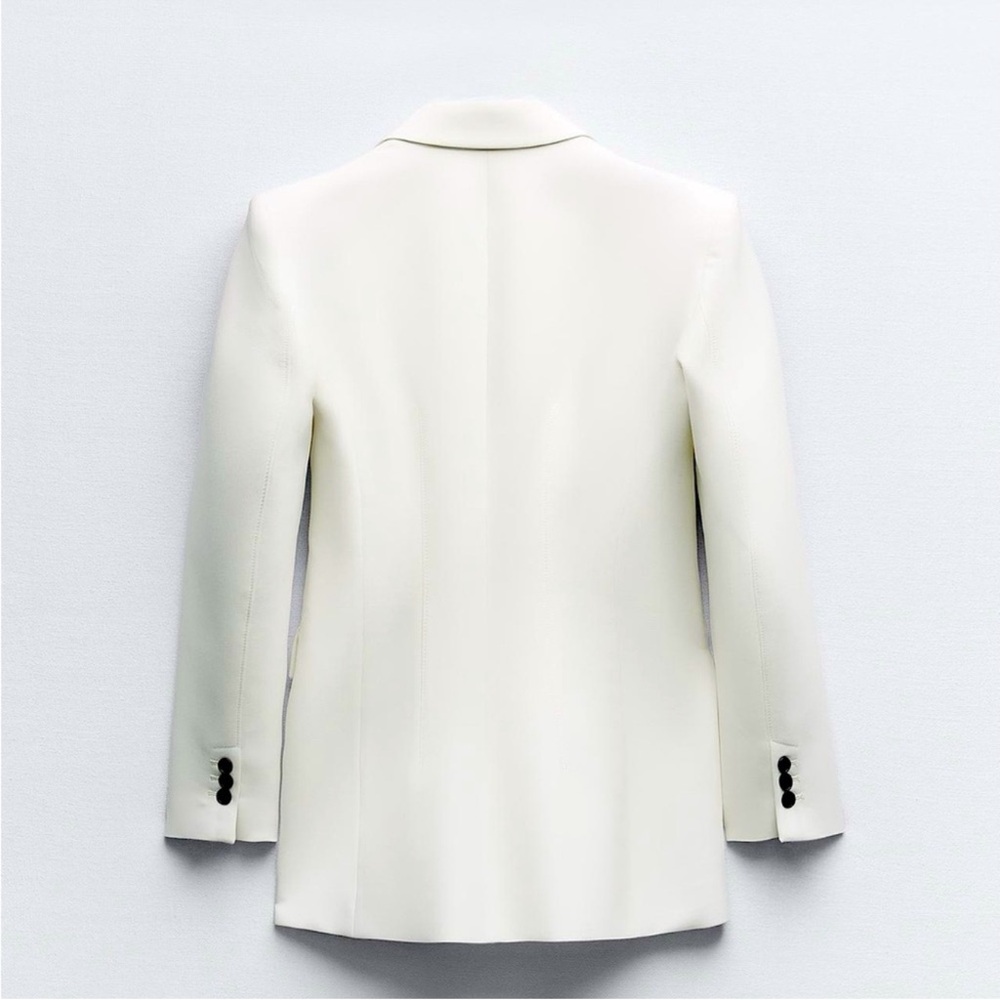 ZARA SIZE LARGE NWT FITTED SHOULDER PAD BLAZER Oyster-white - Picture 4 of 12